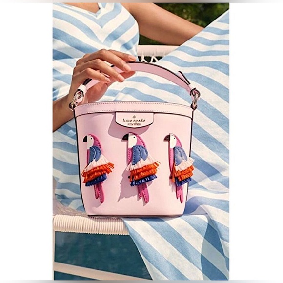 kate spade Handbags - Kate Spade Pippa Flock Party Parrot Small Bucket Crossbody Bag Light Pink